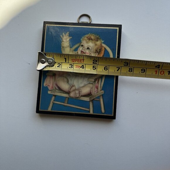 Wood Plaque Wall Decor, Charlotte Becker, Baby In Chair, 3.25"x2.75" Vintage - Picture 12 of 12